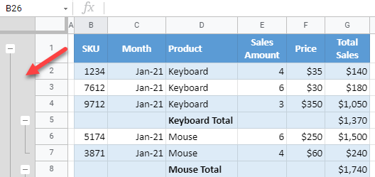 google sheets ungroup rows 3a