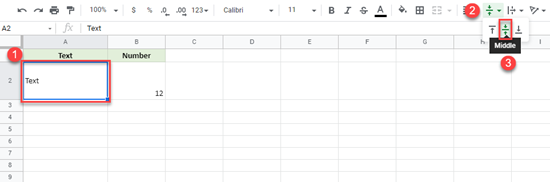 google sheets vertical alignment