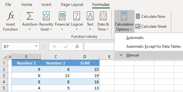 stop auto calculation excel 1