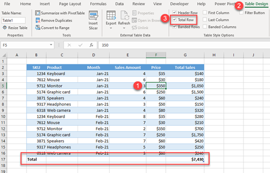 table total row excel