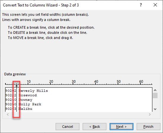 text to column fixed step 2