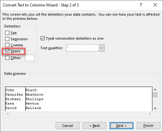 text to column step 2