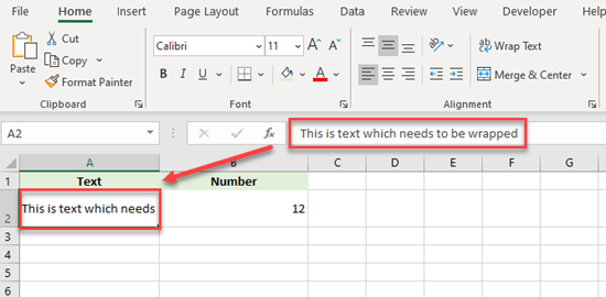 wrap text excel