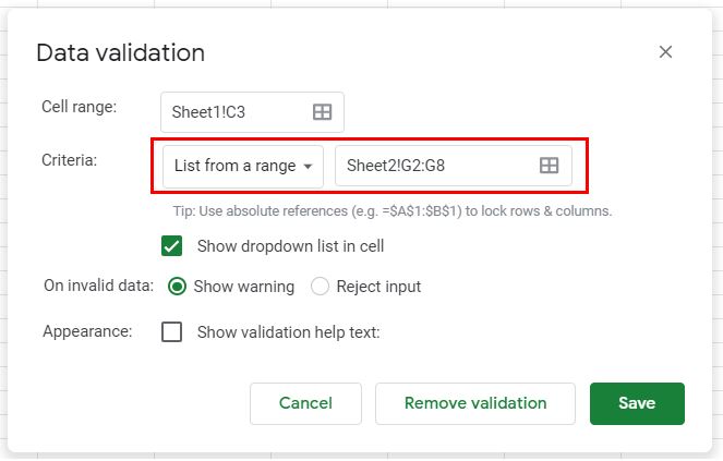 Cascading GS SecondList Validation