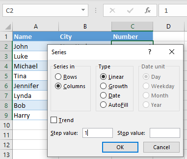 autofill numbers fill excel