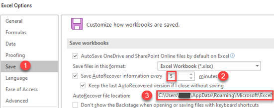 autorecover options excel