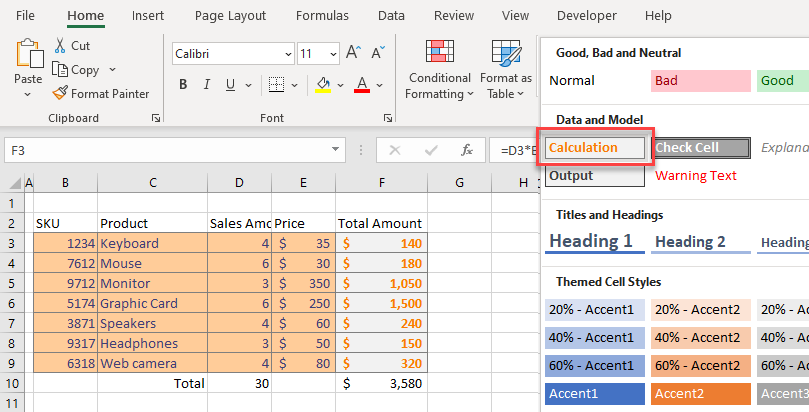 cellstyles format calculation