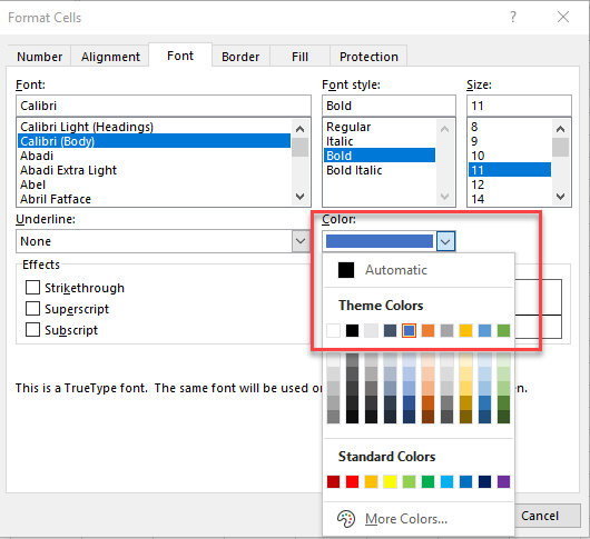 cellstyles modify format select color