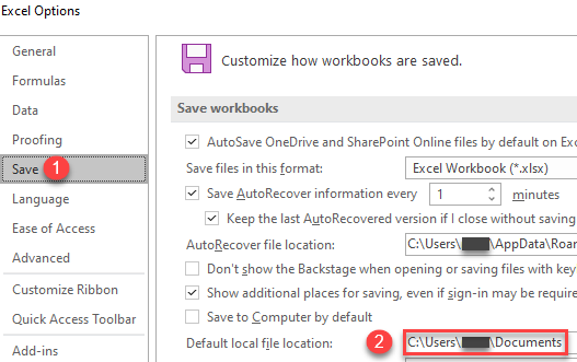change default save directory excel