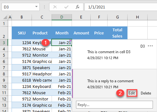 edit comment in excel