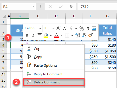 excel delete comment 1