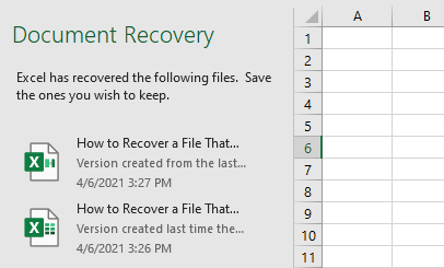 excel document recovery pane