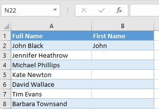 flash fill names pattern 2