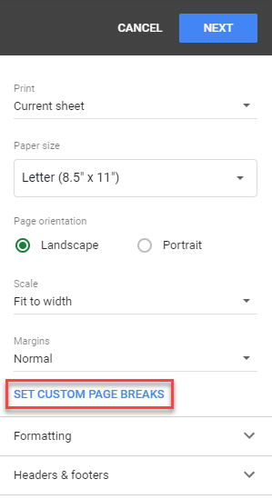 how to insert page breaks on google sheets