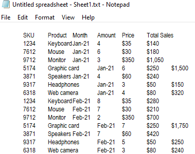 google sheets text file