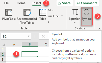 insert symbol in excel 1