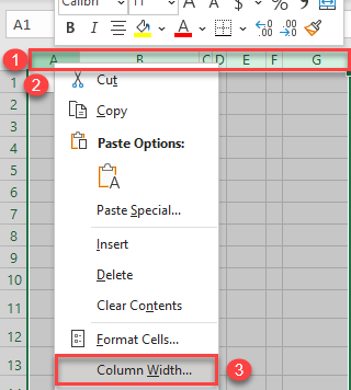 resize column right click 1a