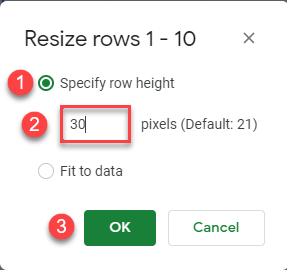 resize rows google sheets height 1