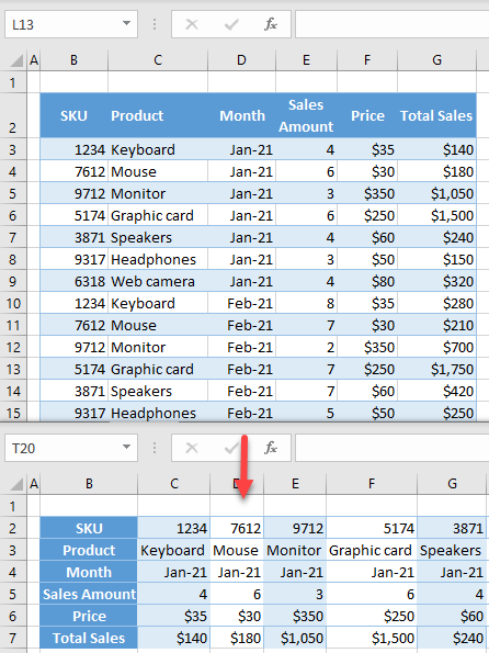 how to rotate columns in excel