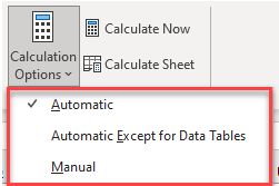 Calculation Options Menu