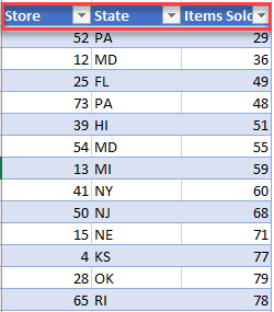 Filters Table