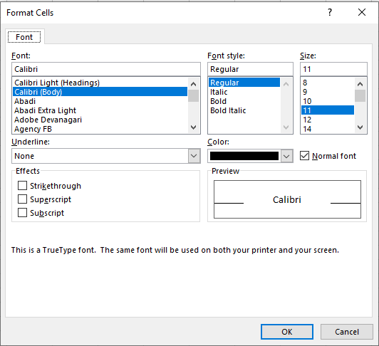 Format Cells Dialog Box