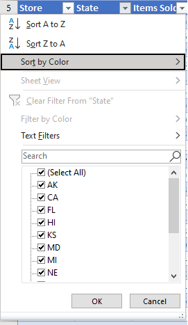 Navigate Within Filters Menu