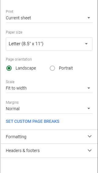 Page Setup GS Menu