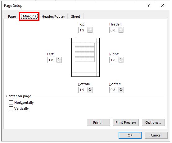 PageSetup MarginsTab