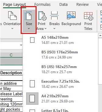 PageSetup Size
