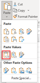 Paste Values Options