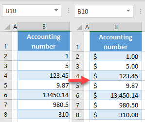 apply accounting number format initial data