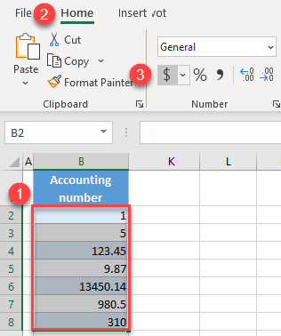 apply accounting number format