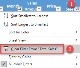 clear one column filter