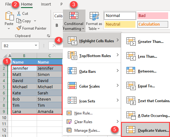 How to Cross-check two lists for discrepancies in MS Excel