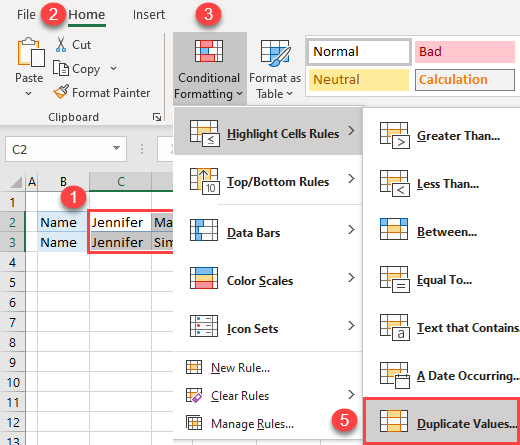 compare two rows conditional formatting 1