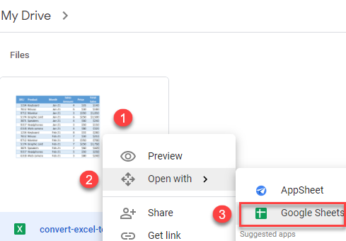 convert excel file from google drive