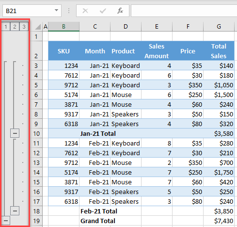 create an outline subtotal 3