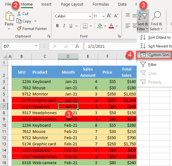 custom sort excel