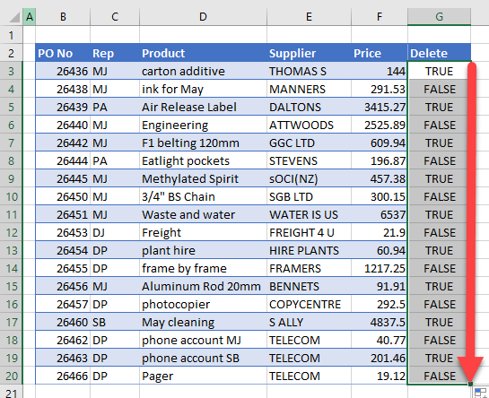 delete alternate rows copied down