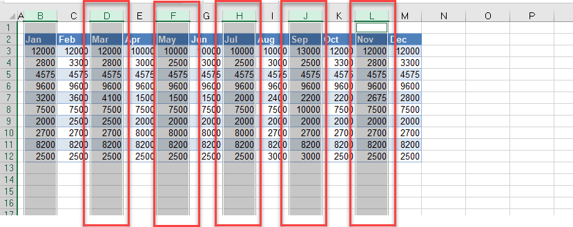 delete every other column multiple select