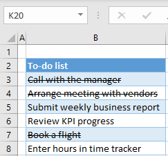 excel cells strikethrough