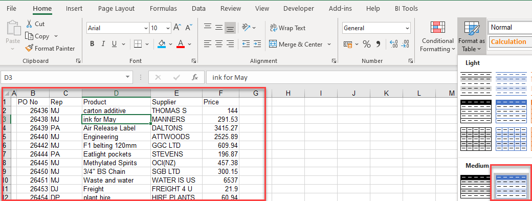 excel-copy alternate format table