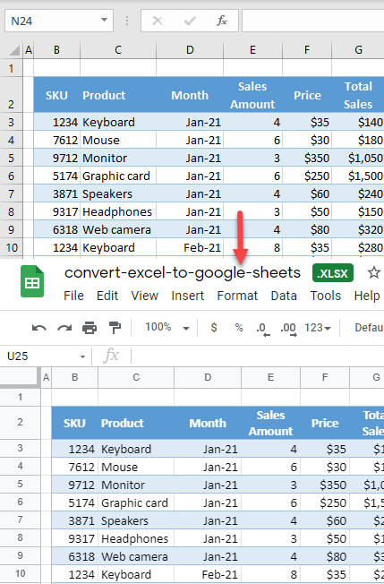 excel file convert to google sheets