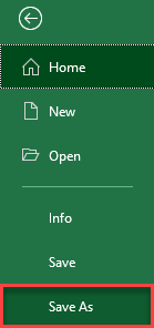 excel file save as
