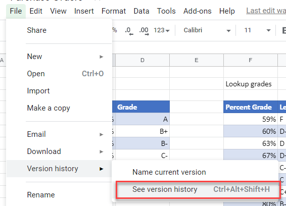 excel track changes gs menu