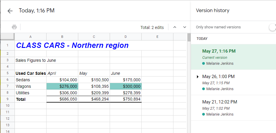 excel track changes gs versions