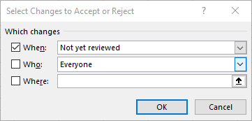 excel track changes select changes