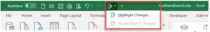 excel track changes toolbar