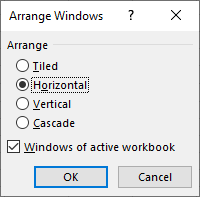 excel view 2 sheets arrangement type